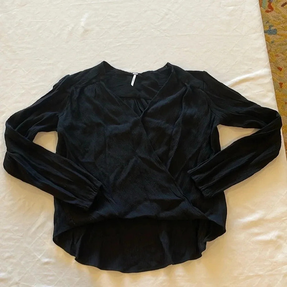 Free People Check‎ on It Black Pleated Wrap Top medium  OB1076865 EUC - Picture 4 of 8